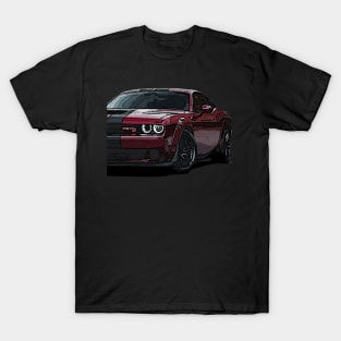 Blazing Inferno: Red Dodge Challenger Fiery Body High Posterize Car Design for Teen Enthusiasts T-Shirt